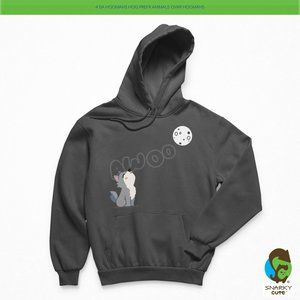 Awoo Wolf Howling Moon Fleece Pullover Hoodie CHARCOAL DARK GREY